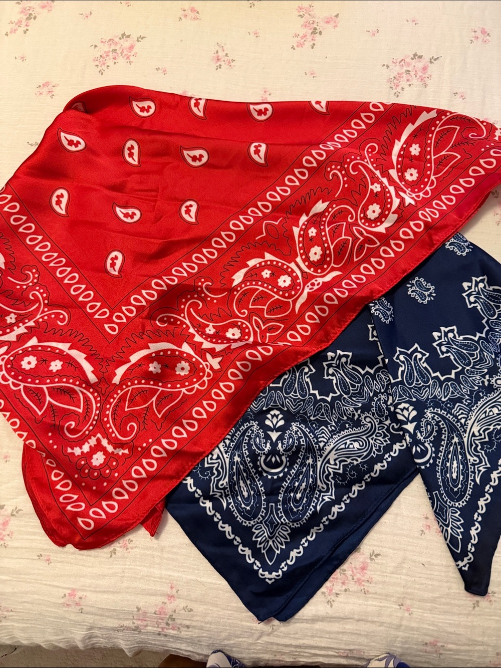 Red and Navy Paisley Bandana Scarves - Set of 2